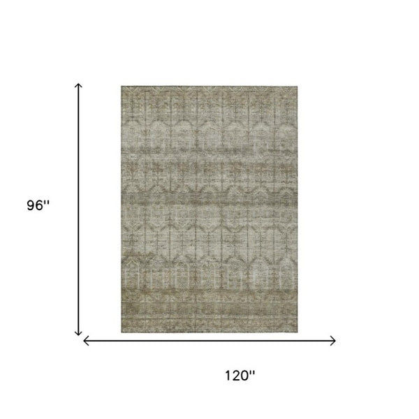 8 X 10 Tribal Beige Brown Polyester Area Rug Stain Resistant for Patio or Living Room