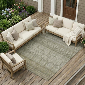 9x12 Beige Brown Tribal Polyester Area Rug Stain Resistant for Patio or Living Room