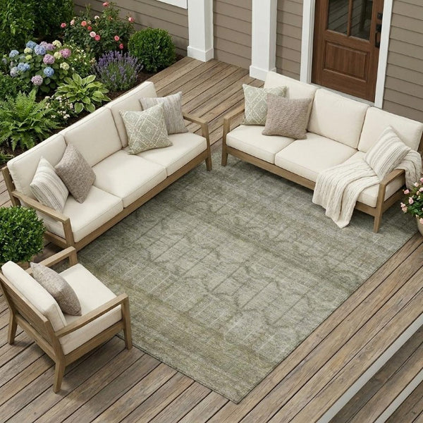 9x12 Beige Brown Tribal Polyester Area Rug Stain Resistant for Patio or Living Room