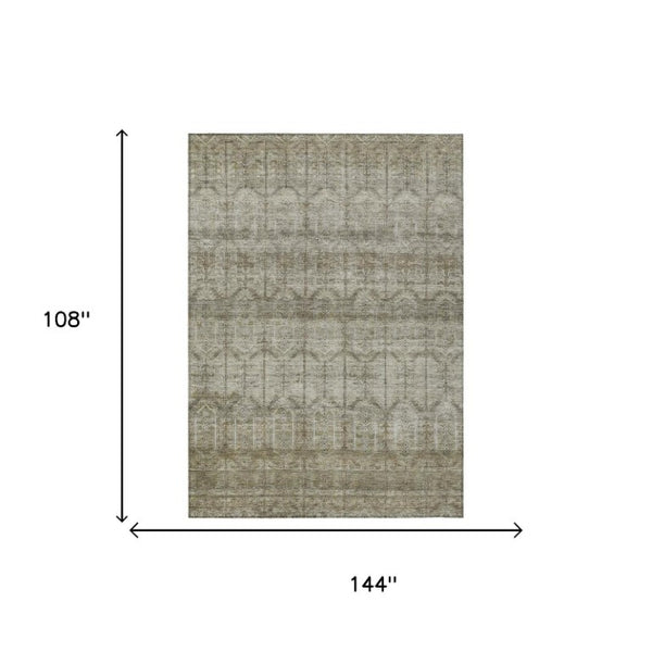 9x12 Beige Brown Tribal Polyester Area Rug Stain Resistant for Patio or Living Room