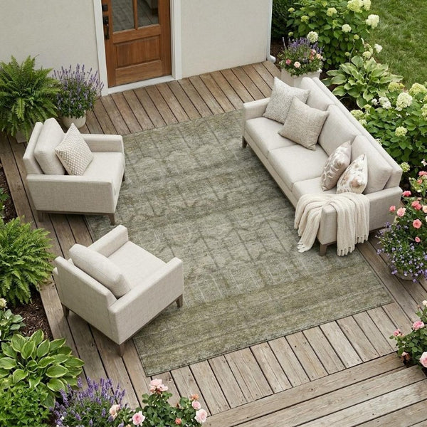10 Ft X 14 Ft Tribal Beige Brown Polyester Area Rug Stain Resistant Indoor Outdoor