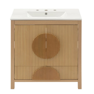 English Elm 30 Inch Fluted Freestanding Bathroom Vanity Solid Wood Soft Close Spa Style W5278S00004