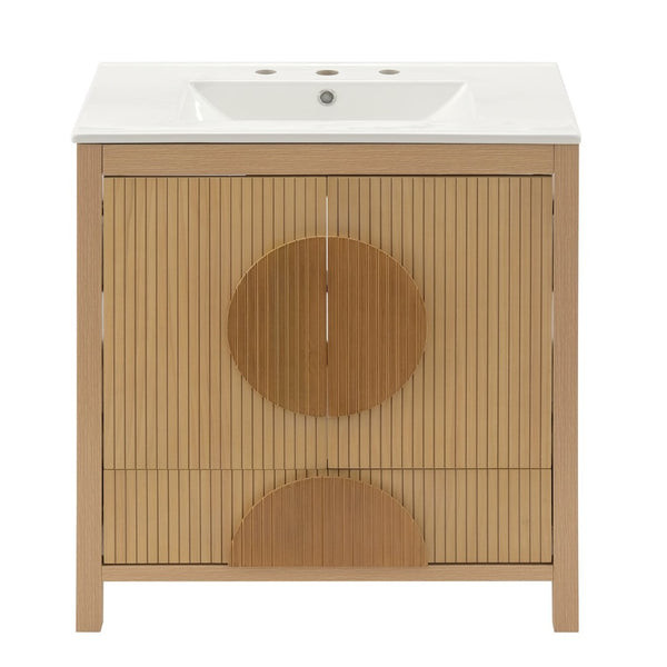 English Elm 30 Inch Fluted Freestanding Bathroom Vanity Solid Wood Soft Close Spa Style W5278S00004