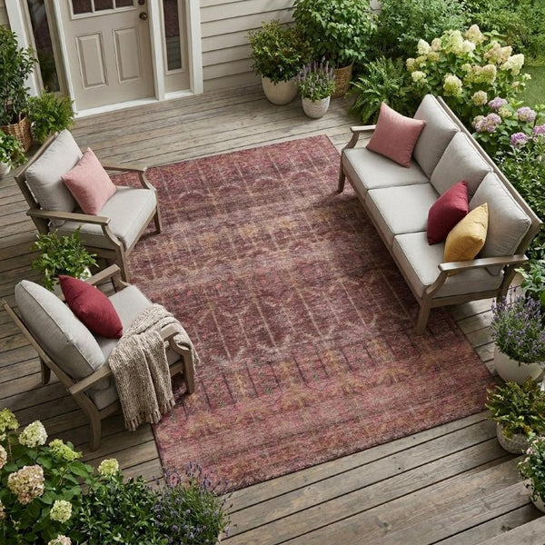 8 X 10 Burgundy Red Tribal Polyester Area Rug Stain Resistant for Patio or Living Room