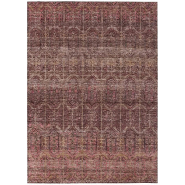 HomeRoots 8 X 10 Burgundy Red Tribal Polyester Area Rug Stain Resistant for Patio or Living Room 739250