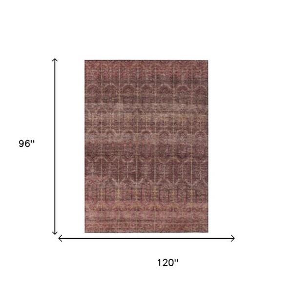 8 X 10 Burgundy Red Tribal Polyester Area Rug Stain Resistant for Patio or Living Room