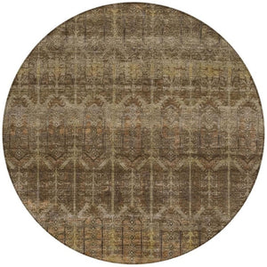 8 Ft Round Tribal Geometric Polyester Rug Stain Resistant Indoor Outdoor Brown