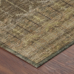 8 Ft Round Tribal Geometric Polyester Rug Stain Resistant Indoor Outdoor Brown
