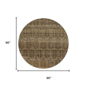 8 Ft Round Tribal Geometric Polyester Rug Stain Resistant Indoor Outdoor Brown