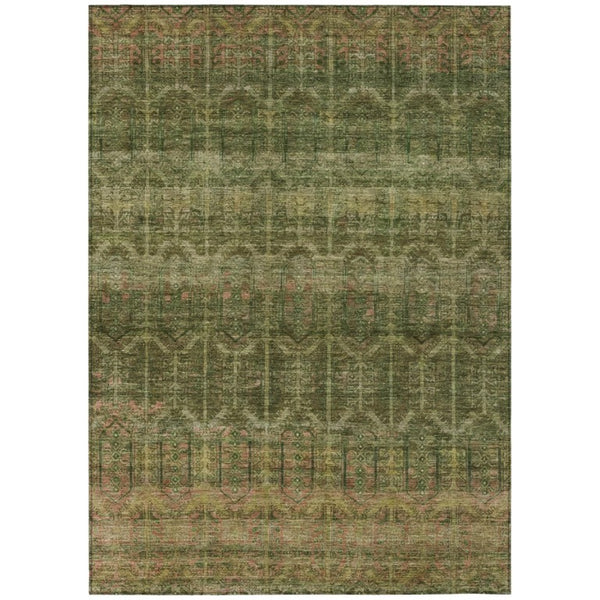HomeRoots 5 X 8 Olive Green Tribal Polyester Area Rug Washable for Indoor Outdoor Use 739260