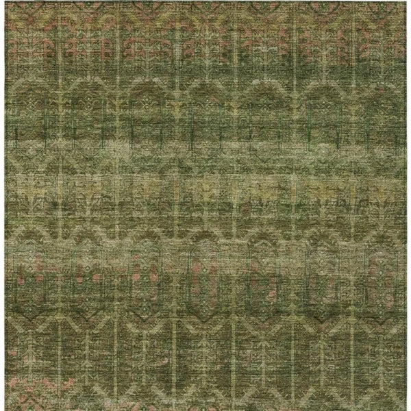 5 X 8 Olive Green Tribal Polyester Area Rug Washable for Indoor Outdoor Use