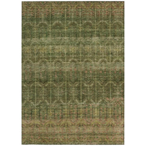 5 X 8 Olive Green Tribal Polyester Area Rug Washable for Indoor Outdoor Use
