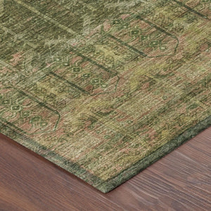 8 X 10 Olive Tribal Polyester Area Rug Washable Stain Resistant Indoor Outdoor