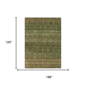 10 X 14 Olive Tribal Polyester Area Rug Stain Resistant for Indoor Outdoor Use