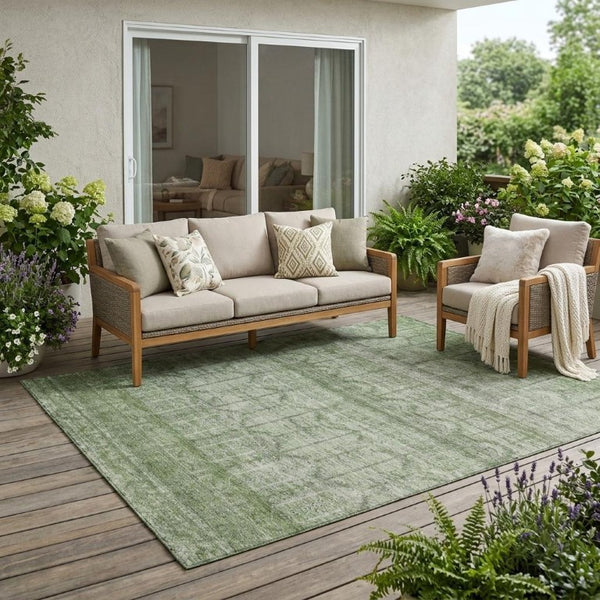 5x8 Sage Green Tribal Polyester Area Rug Stain Resistant for Indoor Outdoor Use