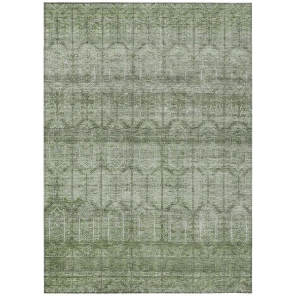 HomeRoots 5x8 Sage Green Tribal Polyester Area Rug Stain Resistant for Indoor Outdoor Use 739266