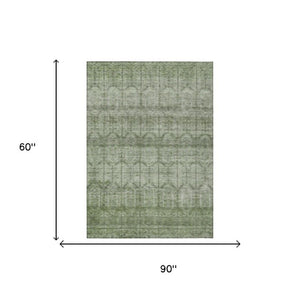 5x8 Sage Green Tribal Polyester Area Rug Stain Resistant for Indoor Outdoor Use