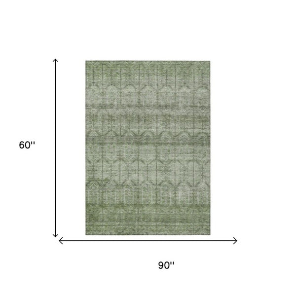 5x8 Sage Green Tribal Polyester Area Rug Stain Resistant for Indoor Outdoor Use