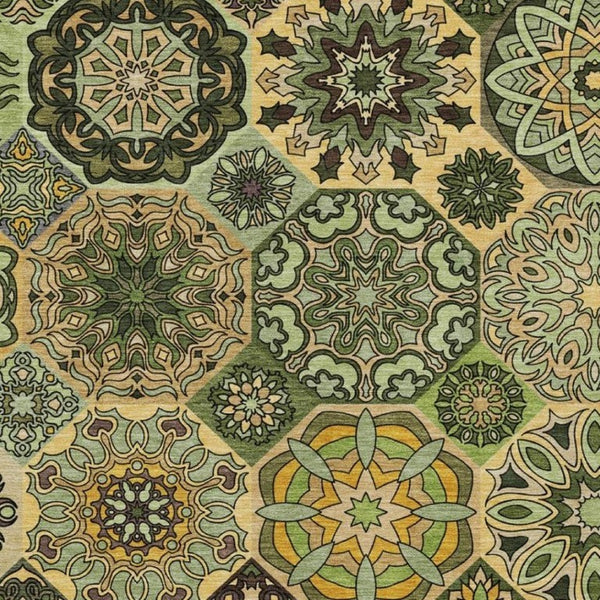 5x8 Patchwork Polyester Area Rug Washable Indoor Outdoor Stain Resistant Green