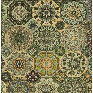 5x8 Patchwork Polyester Area Rug Washable Indoor Outdoor Stain Resistant Green
