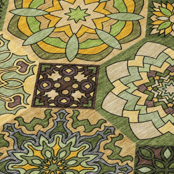 5x8 Patchwork Polyester Area Rug Washable Indoor Outdoor Stain Resistant Green