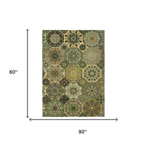 5x8 Patchwork Polyester Area Rug Washable Indoor Outdoor Stain Resistant Green