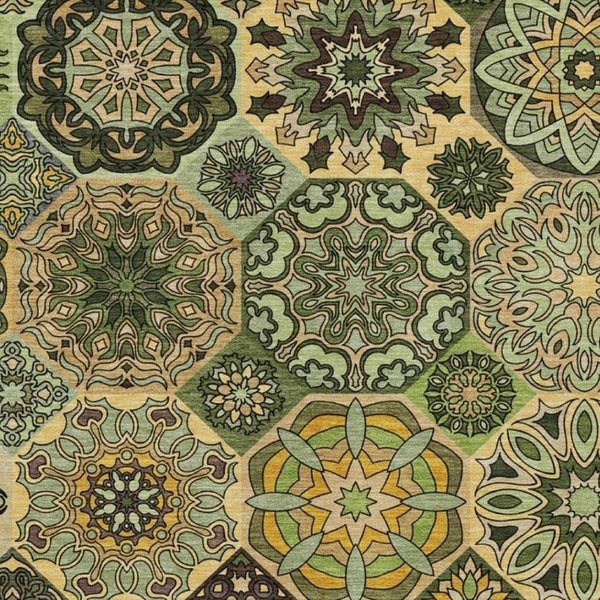 9 X 12 Green Patchwork Polyester Area Rug Washable Stain Resistant Indoor Outdoor