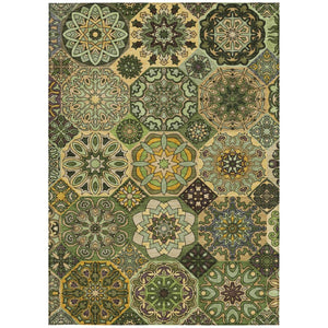 9 X 12 Green Patchwork Polyester Area Rug Washable Stain Resistant Indoor Outdoor