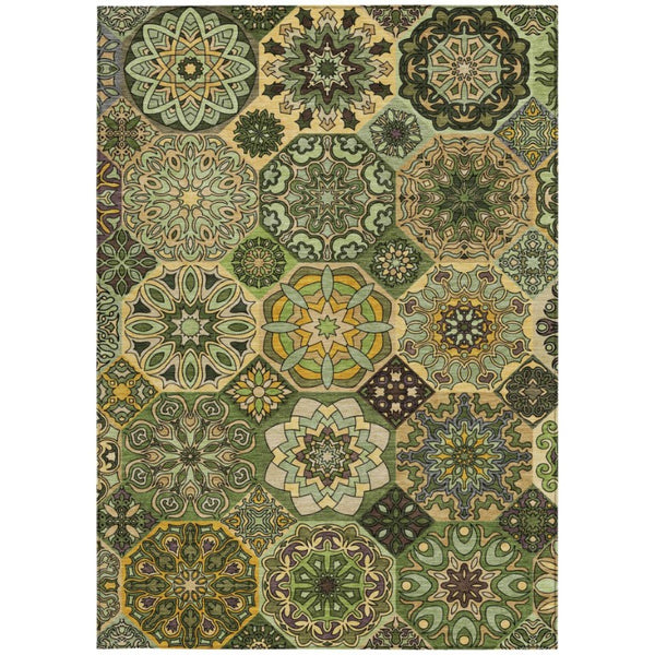 9 X 12 Green Patchwork Polyester Area Rug Washable Stain Resistant Indoor Outdoor
