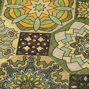 9 X 12 Green Patchwork Polyester Area Rug Washable Stain Resistant Indoor Outdoor