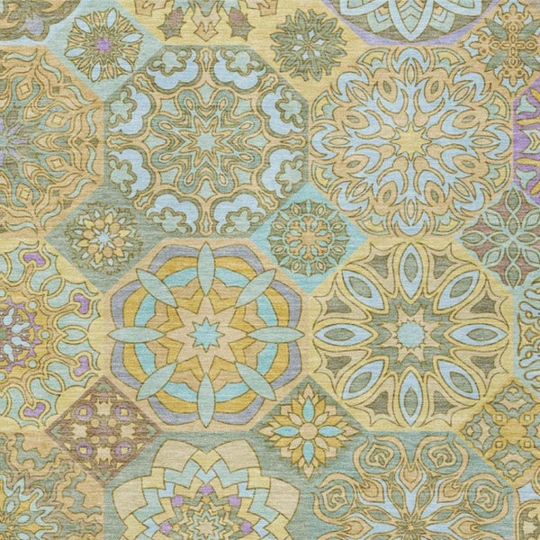 5x8 Gold Green Patchwork Polyester Area Rug Stain Resistant Indoor Outdoor Use
