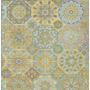 5x8 Gold Green Patchwork Polyester Area Rug Stain Resistant Indoor Outdoor Use