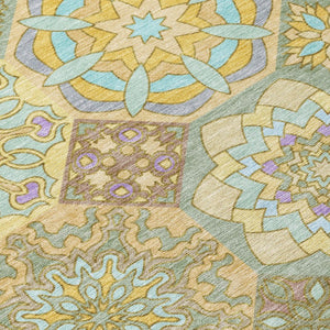 5x8 Gold Green Patchwork Polyester Area Rug Stain Resistant Indoor Outdoor Use