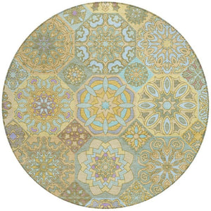 HomeRoots 8 Foot Round Patchwork Polyester Area Rug Stain Resistant for Indoor Outdoor Use 739279