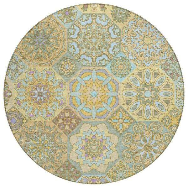 8 Foot Round Patchwork Polyester Area Rug Stain Resistant for Indoor Outdoor Use