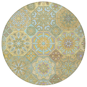 8 Foot Round Patchwork Polyester Area Rug Stain Resistant for Indoor Outdoor Use