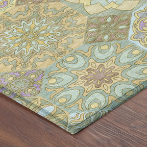 8 Foot Round Patchwork Polyester Area Rug Stain Resistant for Indoor Outdoor Use