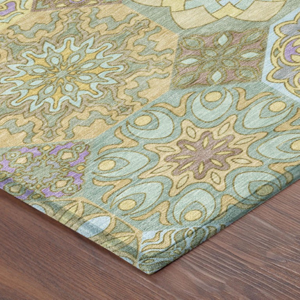 8 Foot Round Patchwork Polyester Area Rug Stain Resistant for Indoor Outdoor Use