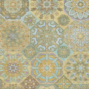 8 X 10 Gold Green Patchwork Polyester Area Rug Stain Resistant Indoor Outdoor