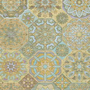 9 X 12 Gold Green Patchwork Polyester Area Rug Washable for Indoor Outdoor Use