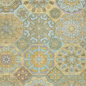 10 X 14 Gold Green Patchwork Polyester Area Rug Washable for Patio or Living Room