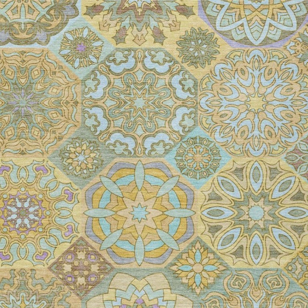 10 X 14 Gold Green Patchwork Polyester Area Rug Washable for Patio or Living Room