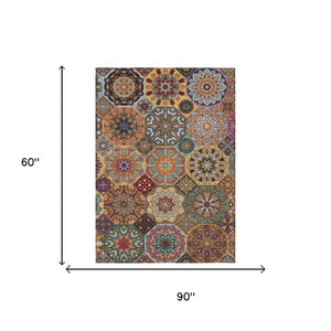 5x8 Patchwork Polyester Area Rug Washable Stain Resistant Indoor Outdoor Decor