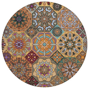 8 Ft Round Patchwork Area Rug Stain Resistant Polyester for Indoor Outdoor Use