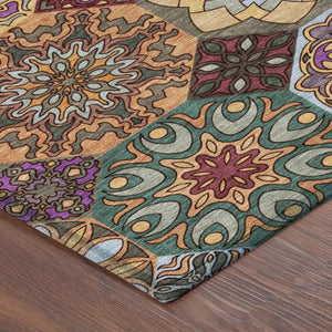 8 Ft Round Patchwork Area Rug Stain Resistant Polyester for Indoor Outdoor Use