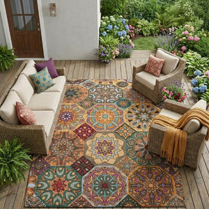 8x10 Patchwork Polyester Area Rug Washable Stain Resistant for Patio or Living Room