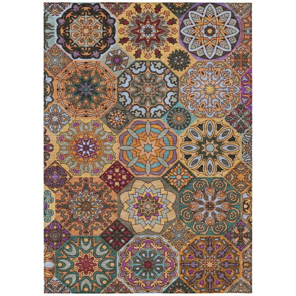 HomeRoots 8x10 Patchwork Polyester Area Rug Washable Stain Resistant for Patio or Living Room 739286