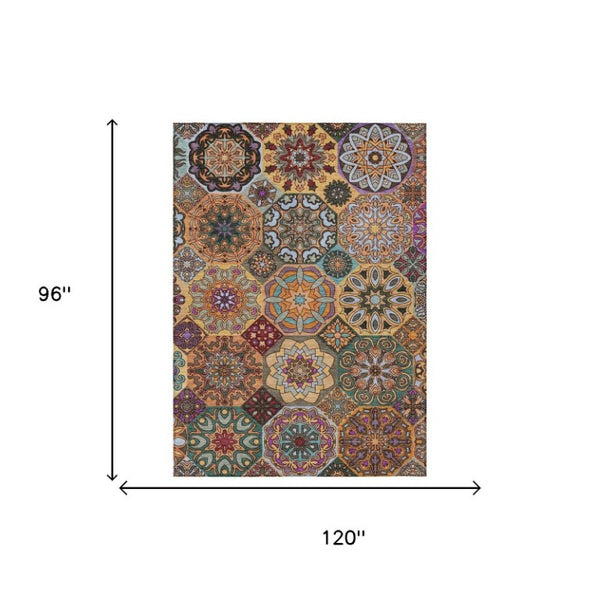 8x10 Patchwork Polyester Area Rug Washable Stain Resistant for Patio or Living Room