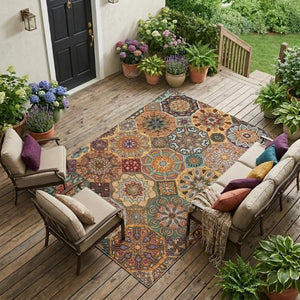 9 X 12 Patchwork Polyester Area Rug Washable Stain Resistant Indoor Outdoor Living