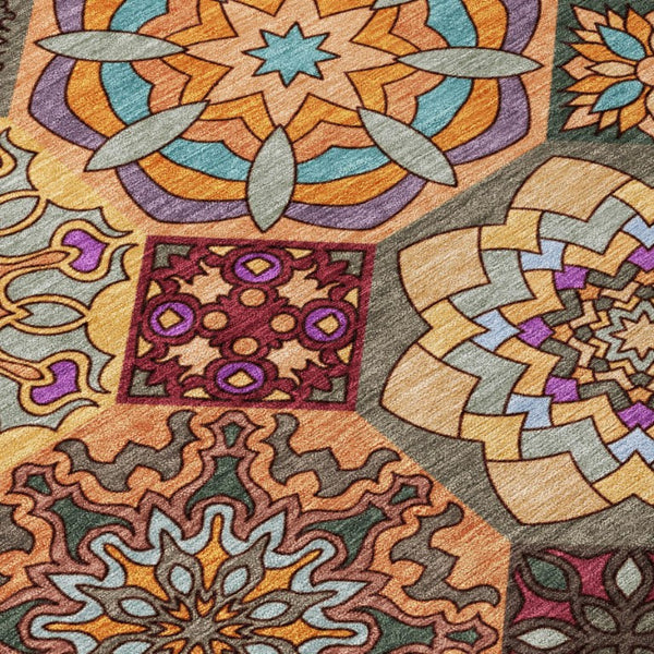 9 X 12 Patchwork Polyester Area Rug Washable Stain Resistant Indoor Outdoor Living